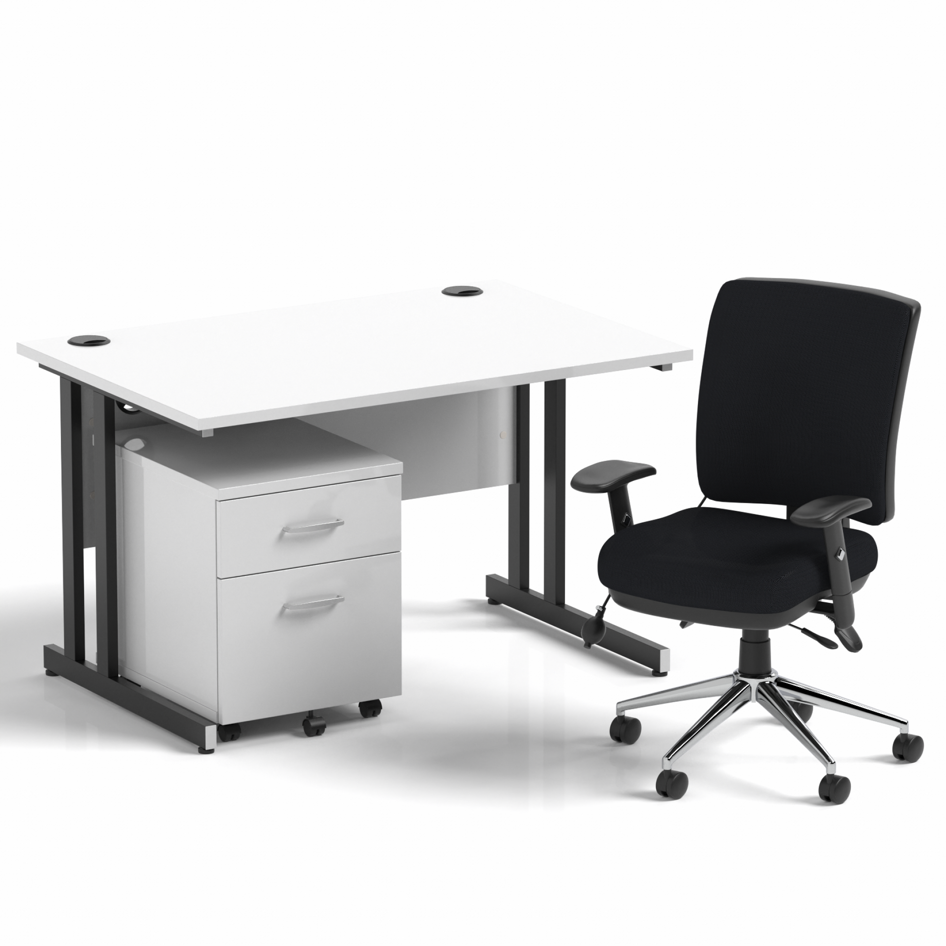 Impulse 1200mm Cantilever Straight Desk With Mobile Pedestal and Chiro Medium Back Black Operator Chair