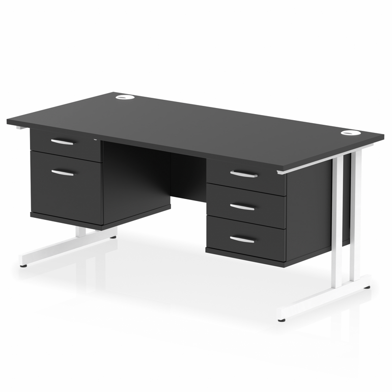 Impulse 1600mm Cantilever Straight Desk With Two Fixed Pedestal