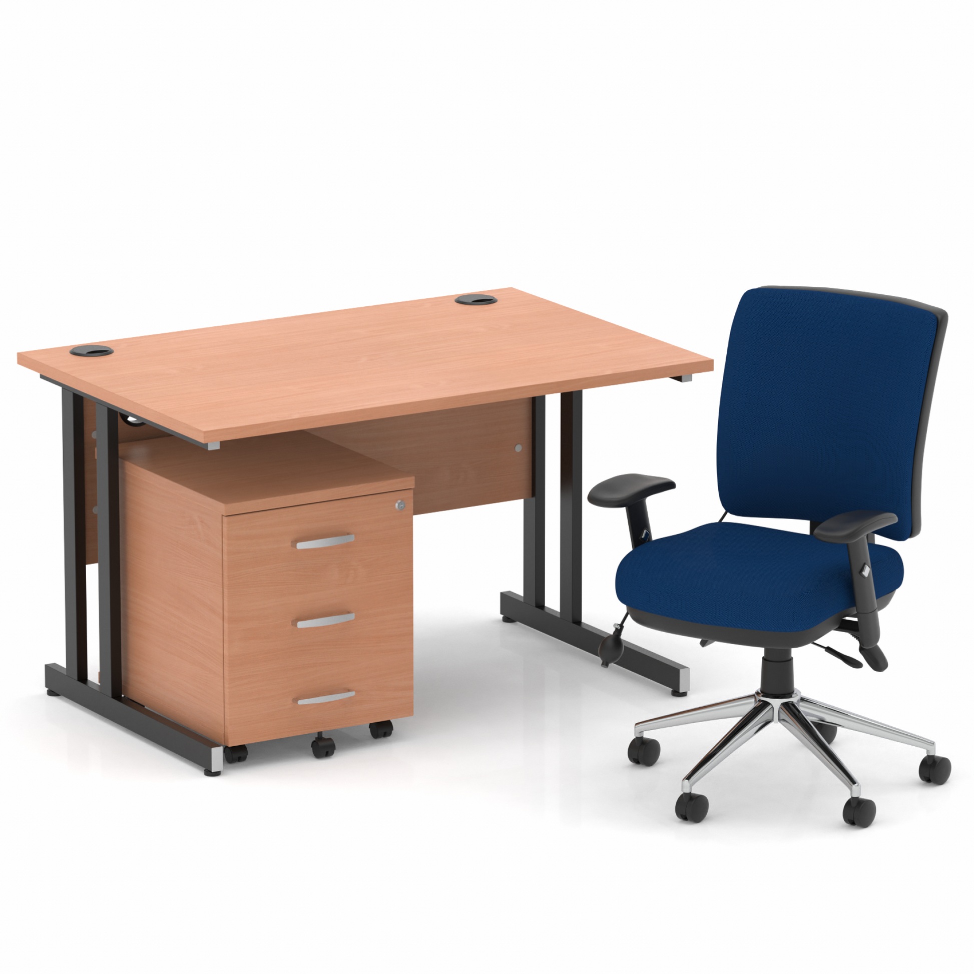 Impulse 1200mm Cantilever Straight Desk With Mobile Pedestal and Chiro Medium Back Blue Operator Chair