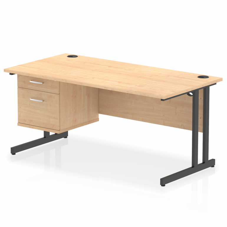 Impulse 1600mm Cantilever Straight Desk With Single Fixed Pedestal