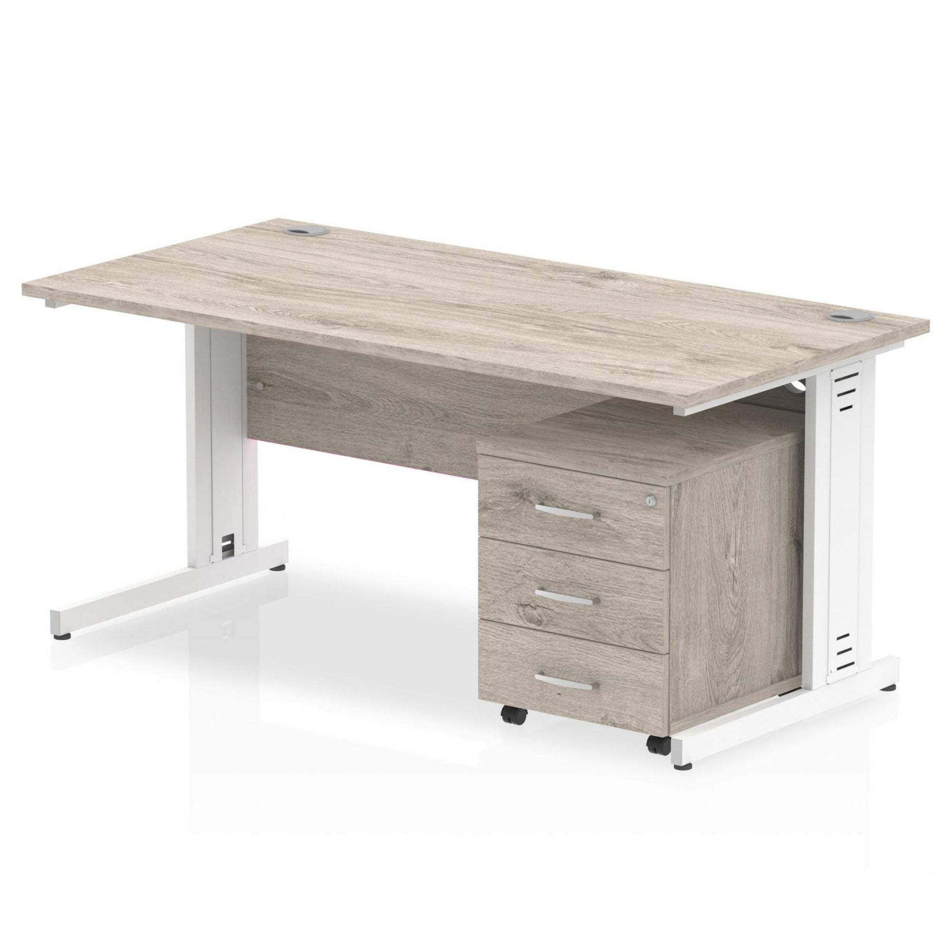 Impulse 1600mm Cable Managed Straight Desk With Mobile Pedestal