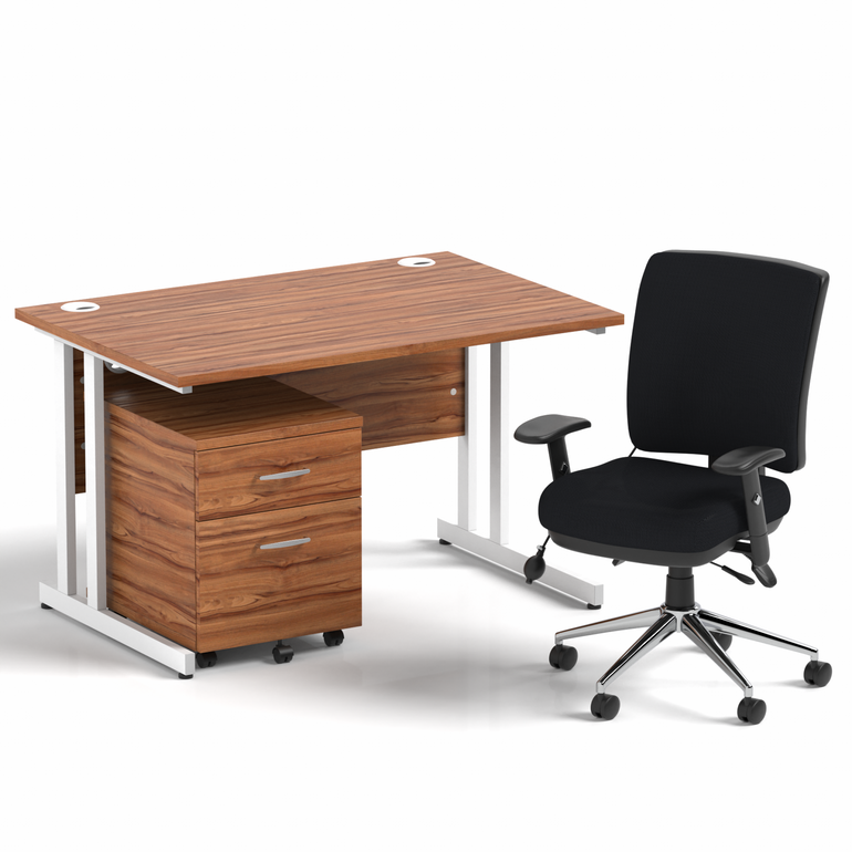 Impulse 1200mm Cantilever Straight Desk With Mobile Pedestal and Chiro Medium Back Black Operator Chair