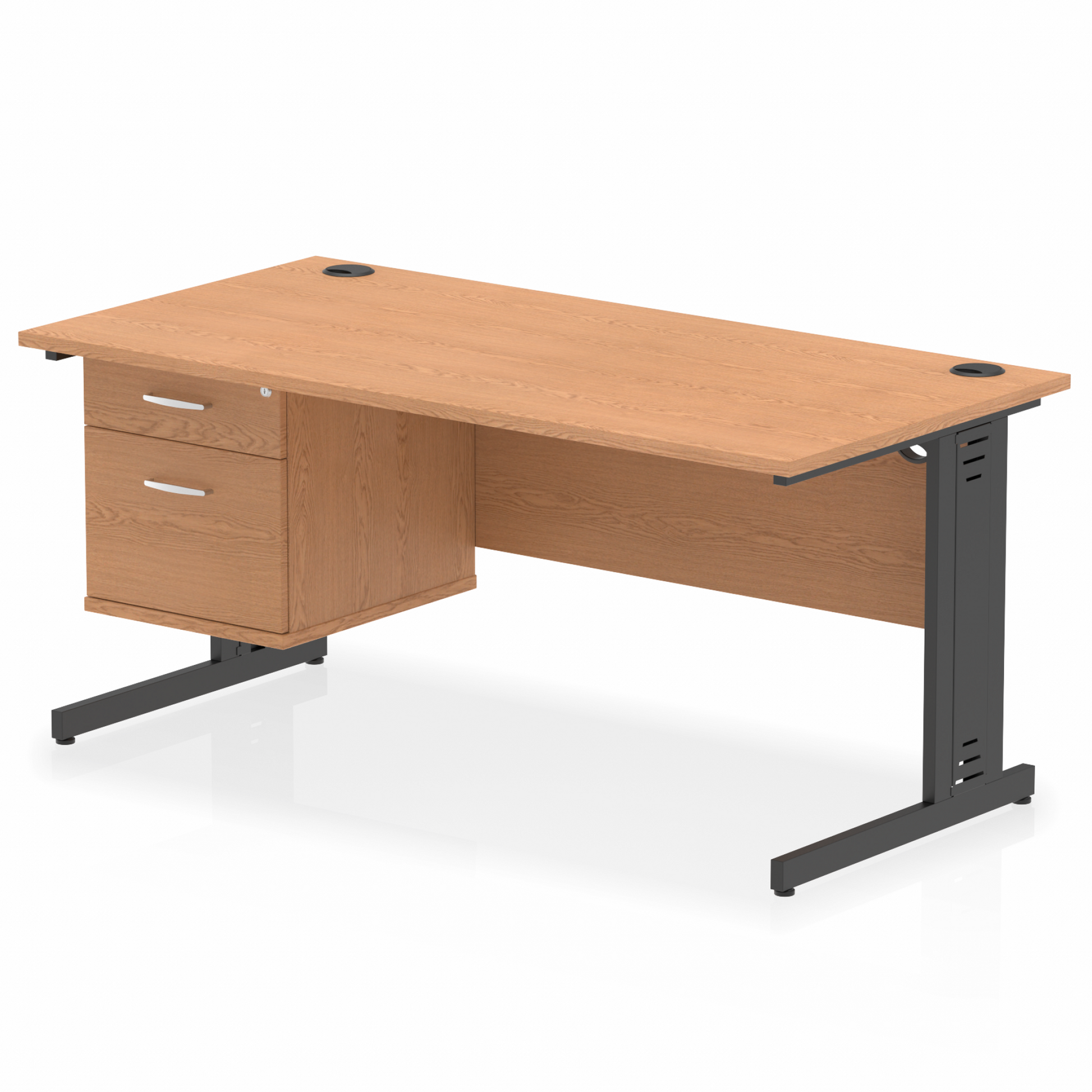 Impulse 1600mm Cable Managed Straight Desk With Single Fixed Pedestal