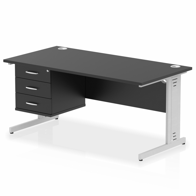 Impulse 1600mm Cable Managed Straight Desk With Single Fixed Pedestal