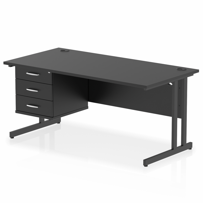 Impulse 1600mm Cantilever Straight Desk With Single Fixed Pedestal