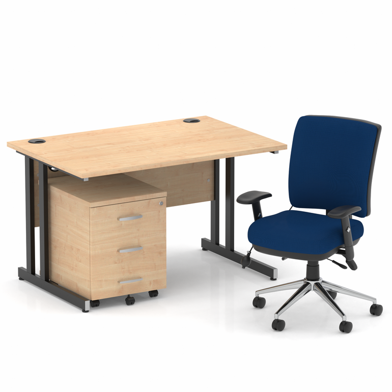 Impulse 1200mm Cantilever Straight Desk With Mobile Pedestal and Chiro Medium Back Blue Operator Chair