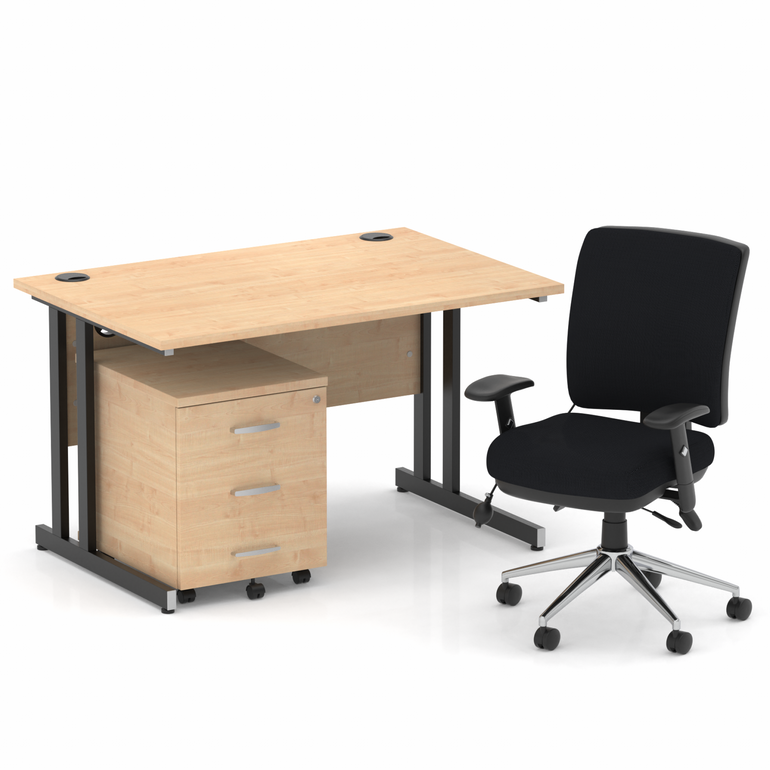 Impulse 1200mm Cantilever Straight Desk With Mobile Pedestal and Chiro Medium Back Black Operator Chair