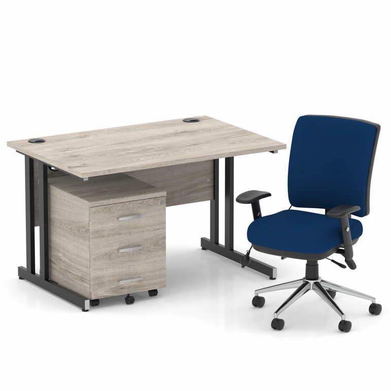 Impulse 1200mm Cantilever Straight Desk With Mobile Pedestal and Chiro Medium Back Blue Operator Chair