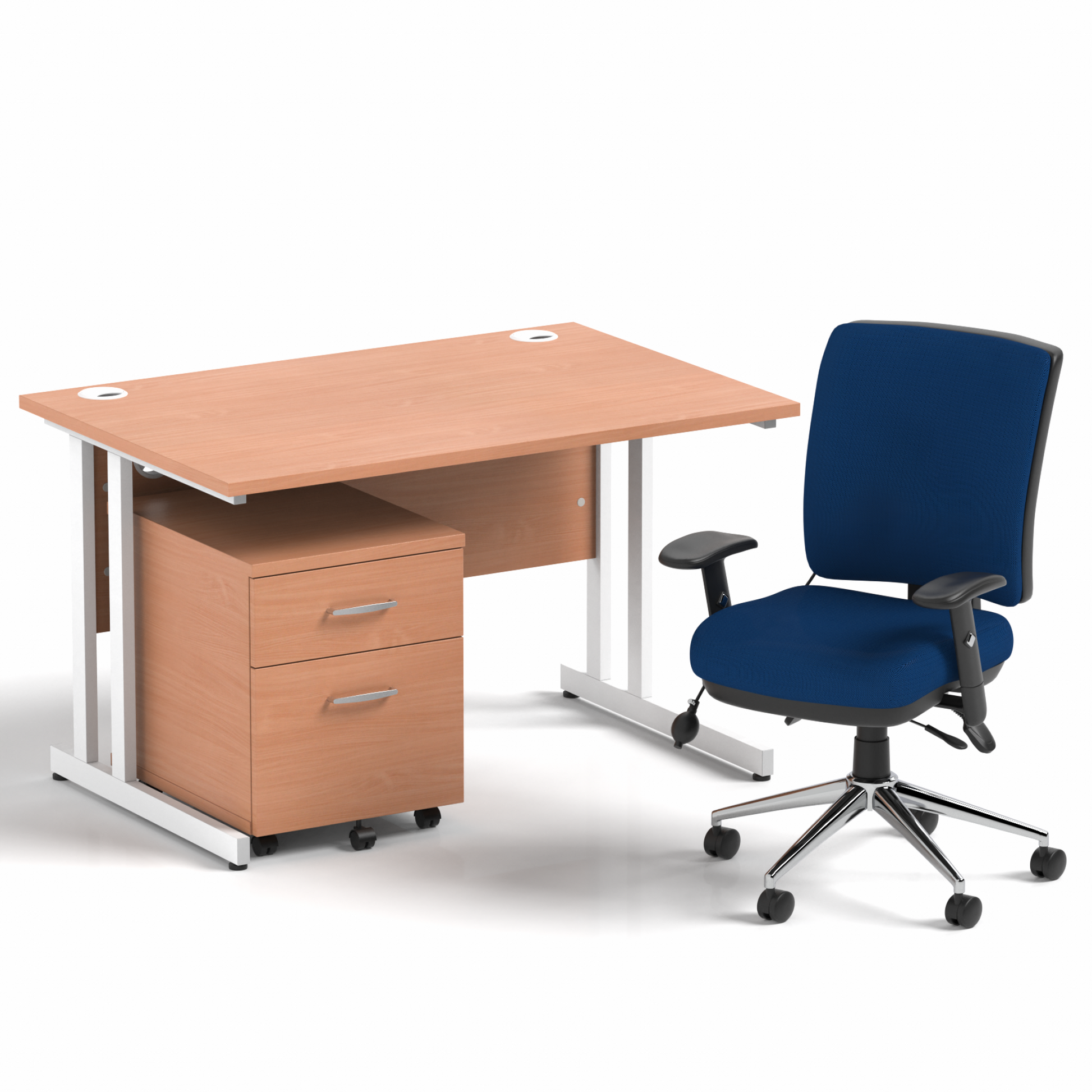 Impulse 1200mm Cantilever Straight Desk With Mobile Pedestal and Chiro Medium Back Blue Operator Chair