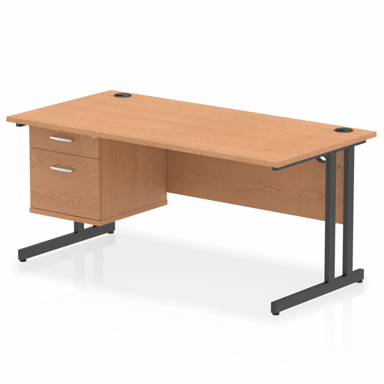 Impulse 1600mm Cantilever Straight Desk With Single Fixed Pedestal