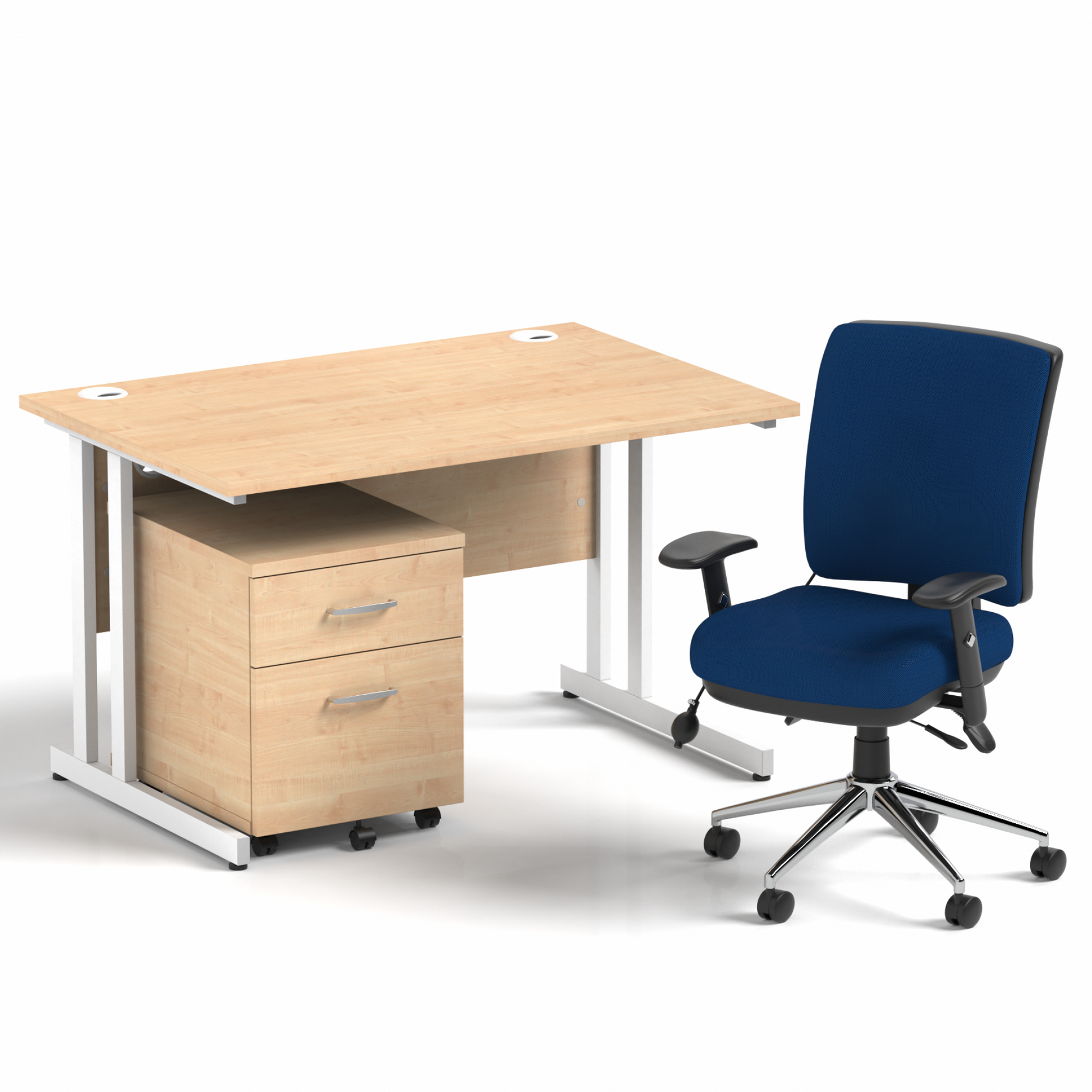 Impulse 1200mm Cantilever Straight Desk With Mobile Pedestal and Chiro Medium Back Blue Operator Chair