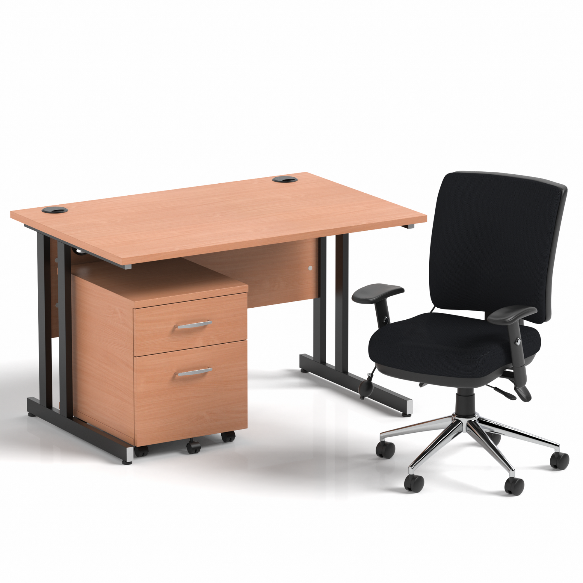 Impulse 1200mm Cantilever Straight Desk With Mobile Pedestal and Chiro Medium Back Black Operator Chair