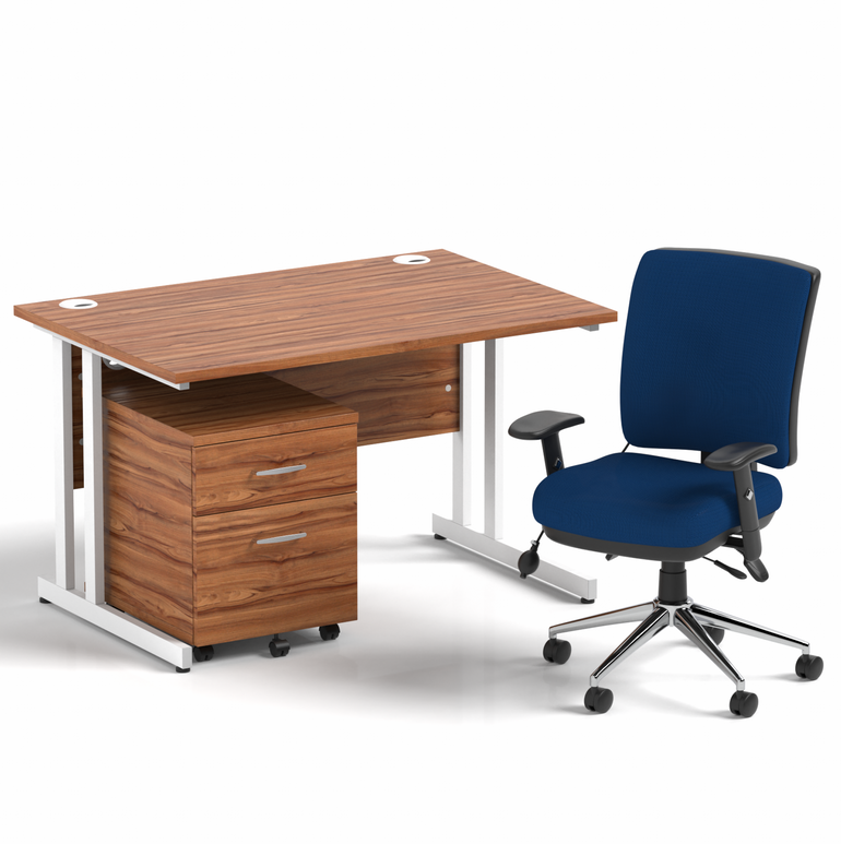 Impulse 1200mm Cantilever Straight Desk With Mobile Pedestal and Chiro Medium Back Blue Operator Chair