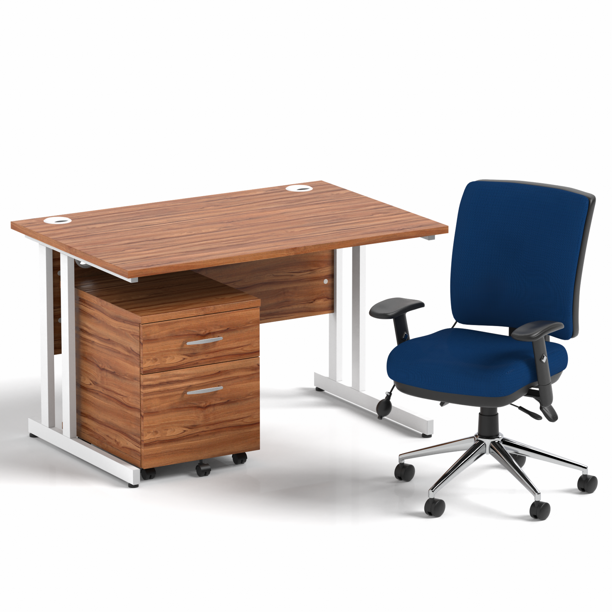 Impulse 1200mm Cantilever Straight Desk With Mobile Pedestal and Chiro Medium Back Blue Operator Chair