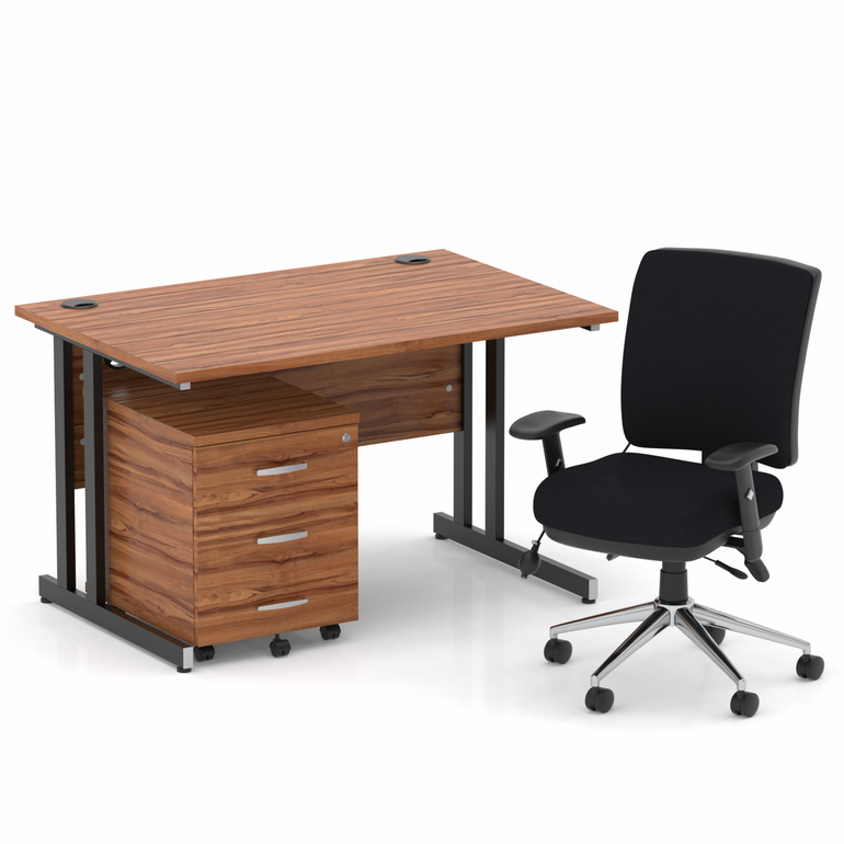 Impulse 1200mm Cantilever Straight Desk With Mobile Pedestal and Chiro Medium Back Black Operator Chair