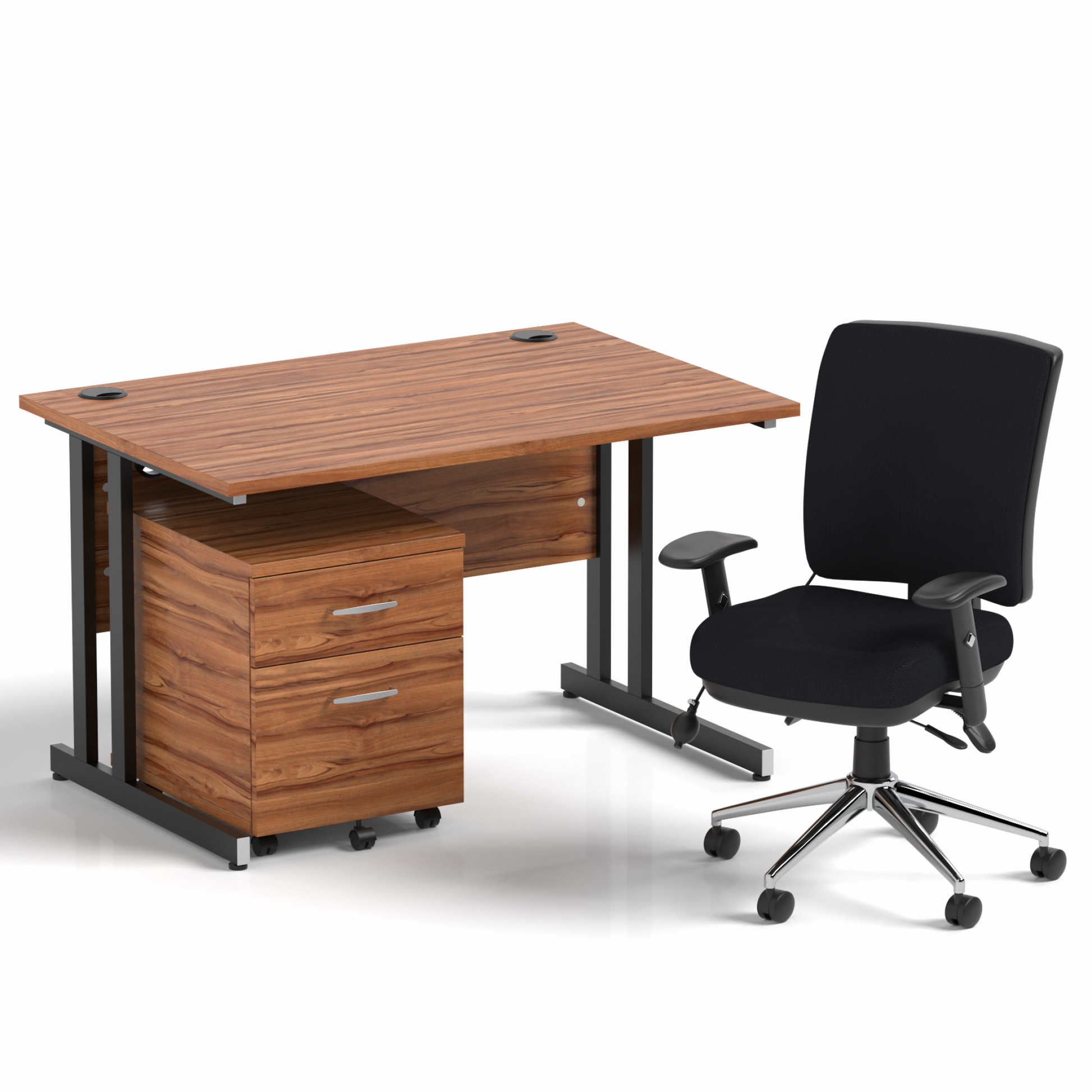 Impulse 1200mm Cantilever Straight Desk With Mobile Pedestal and Chiro Medium Back Black Operator Chair