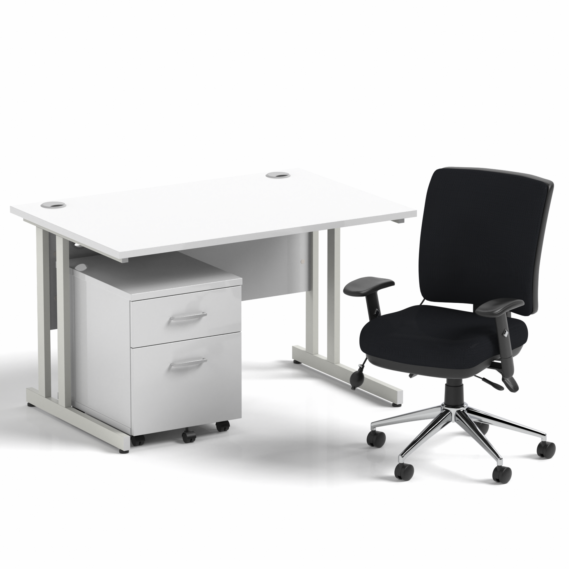 Impulse 1200mm Cantilever Straight Desk With Mobile Pedestal and Chiro Medium Back Black Operator Chair