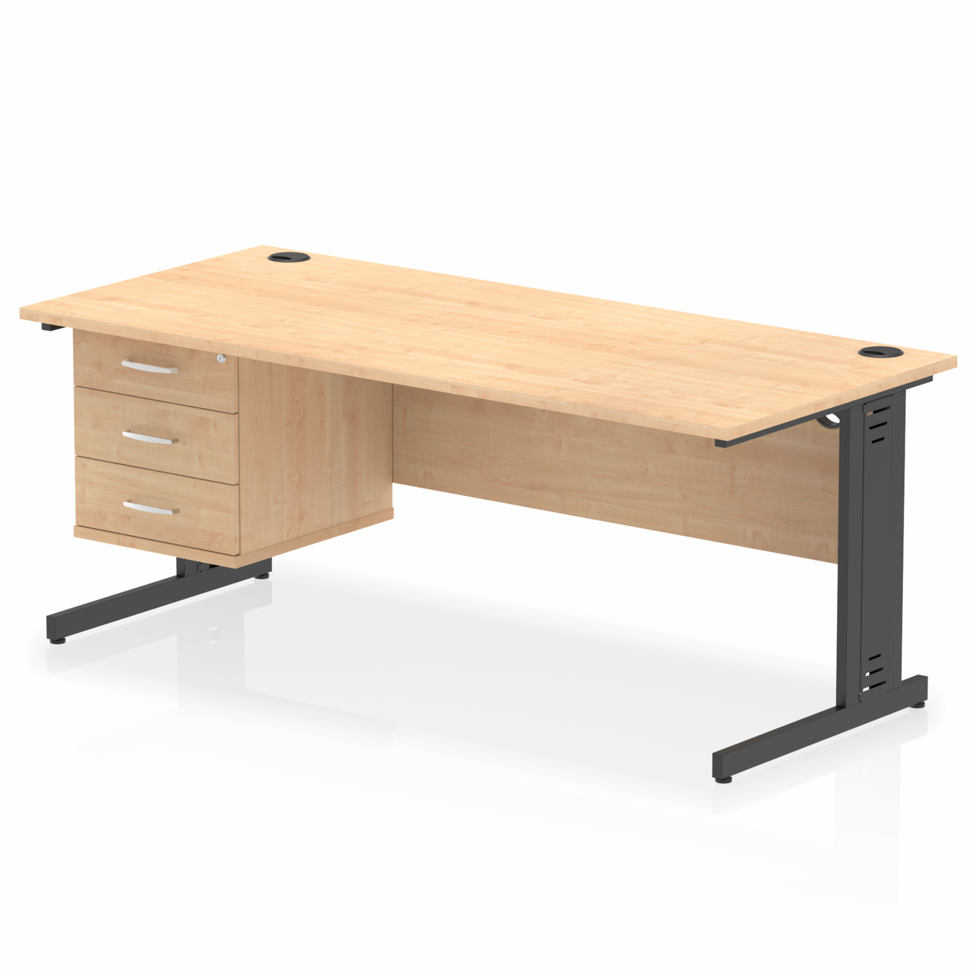 Impulse 1800mm Cable Managed Straight Desk With Single Fixed Pedestal