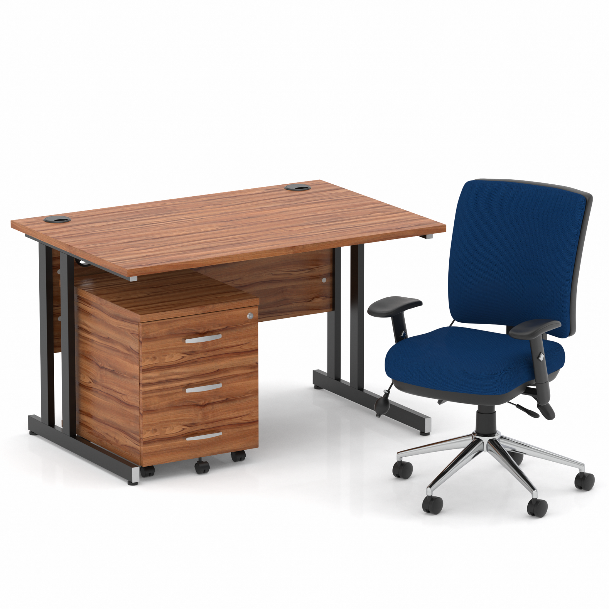 Impulse 1200mm Cantilever Straight Desk With Mobile Pedestal and Chiro Medium Back Blue Operator Chair