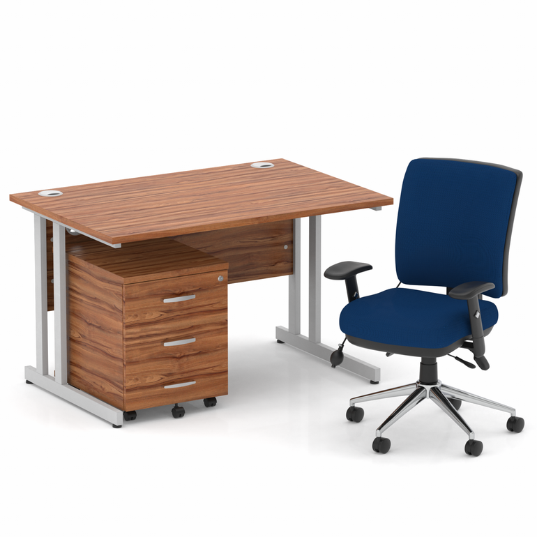 Impulse 1200mm Cantilever Straight Desk With Mobile Pedestal and Chiro Medium Back Blue Operator Chair