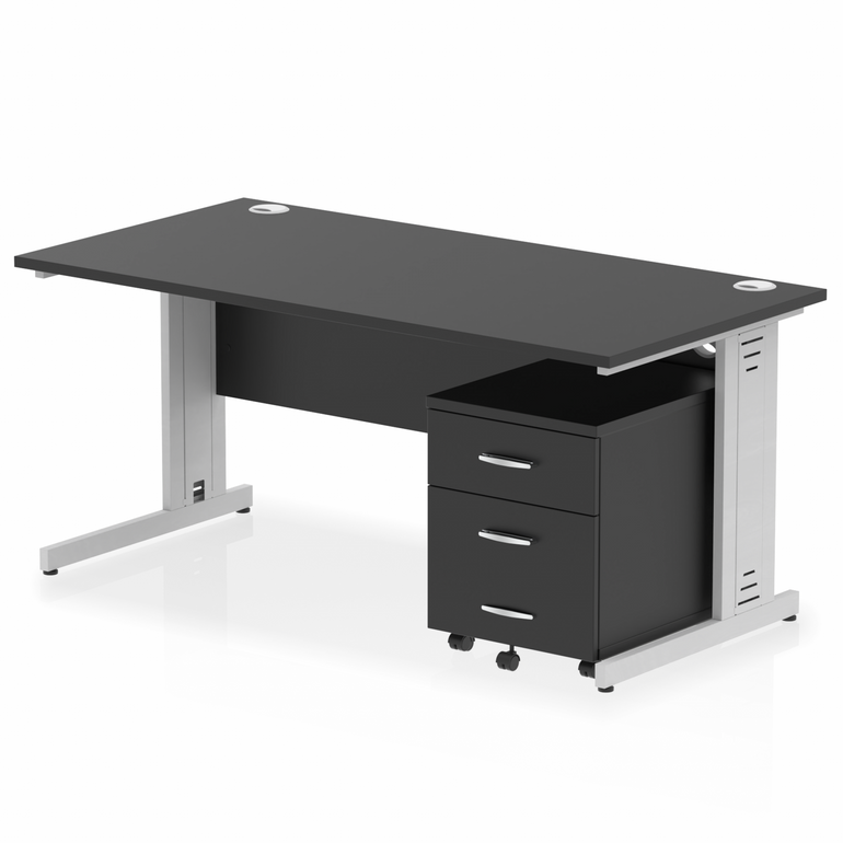 Impulse 1600mm Cable Managed Straight Desk With Mobile Pedestal