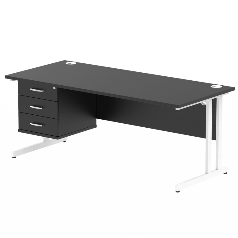 Impulse 1800mm Cantilever Straight Desk With Single Fixed Pedestal