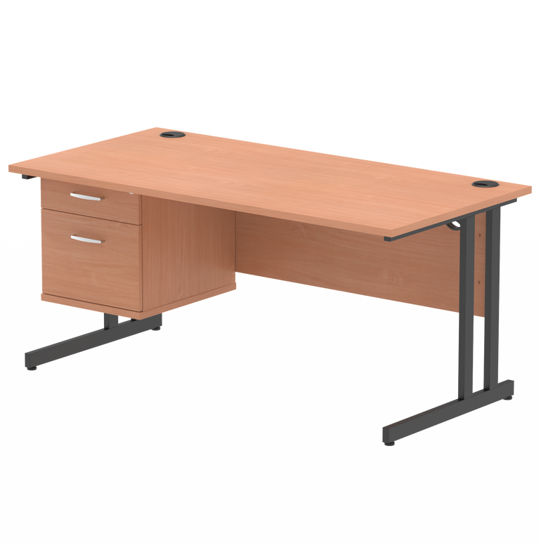 Impulse 1600mm Cantilever Straight Desk With Single Fixed Pedestal