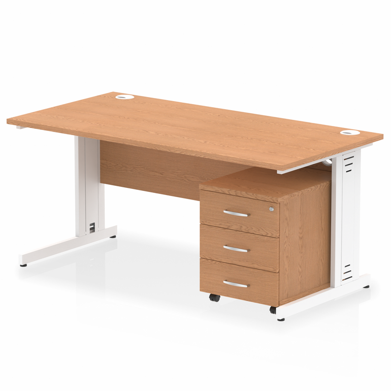 Impulse 1600mm Cable Managed Straight Desk With Mobile Pedestal