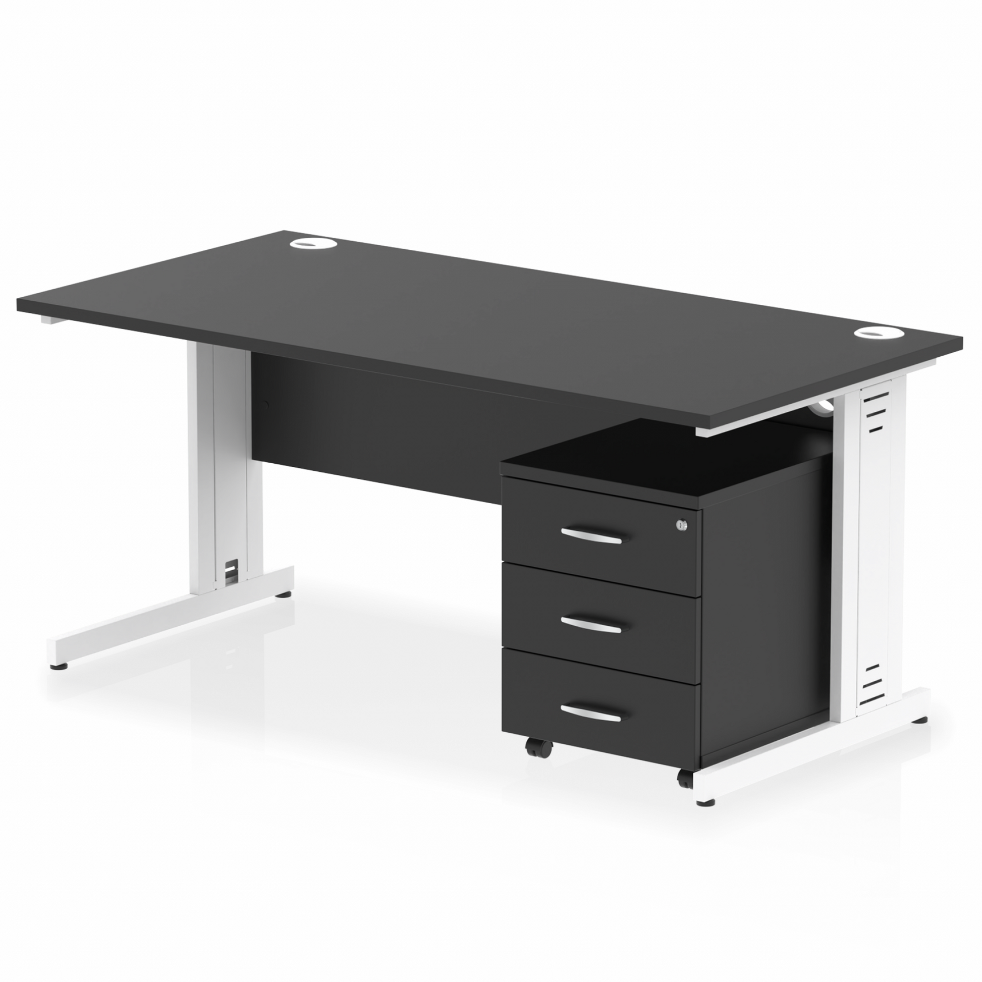 Impulse 1600mm Cable Managed Straight Desk With Mobile Pedestal