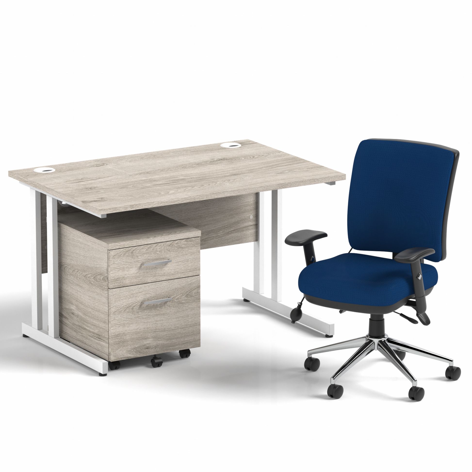 Impulse 1200mm Cantilever Straight Desk With Mobile Pedestal and Chiro Medium Back Blue Operator Chair