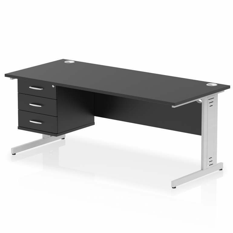 Impulse 1800mm Cable Managed Straight Desk With Single Fixed Pedestal