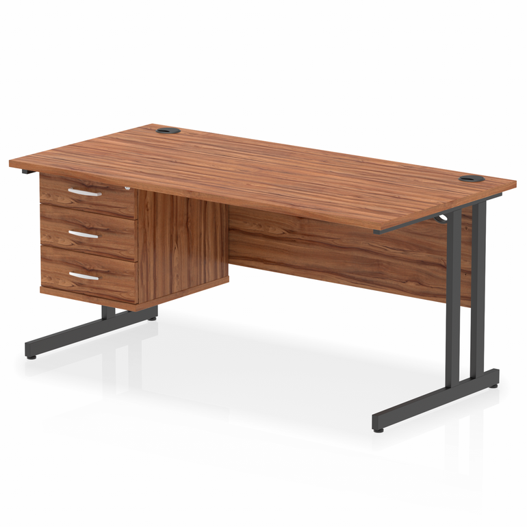 Impulse 1600mm Cantilever Straight Desk With Single Fixed Pedestal