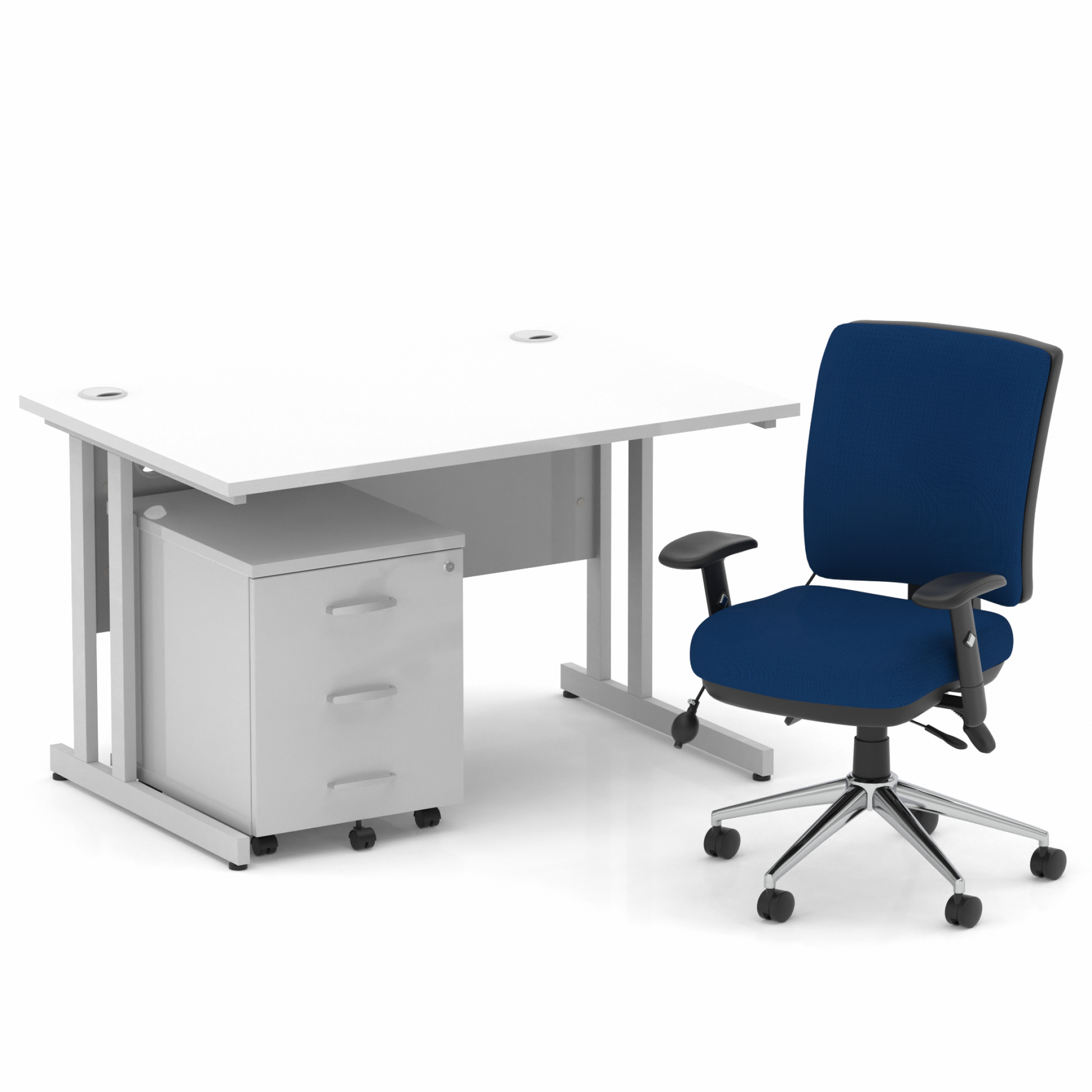 Impulse 1200mm Cantilever Straight Desk With Mobile Pedestal and Chiro Medium Back Blue Operator Chair