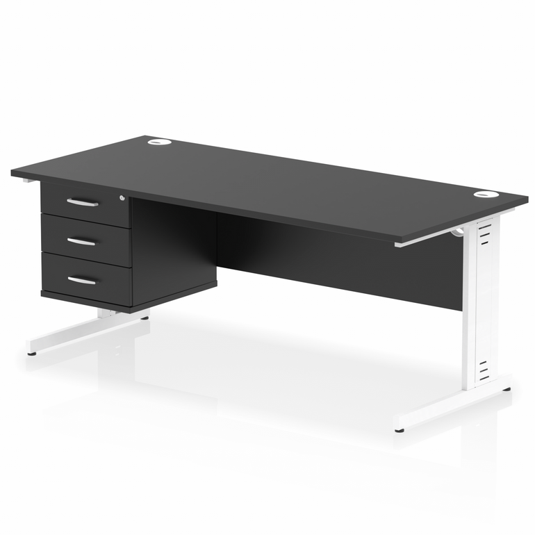 Impulse 1800mm Cable Managed Straight Desk With Single Fixed Pedestal