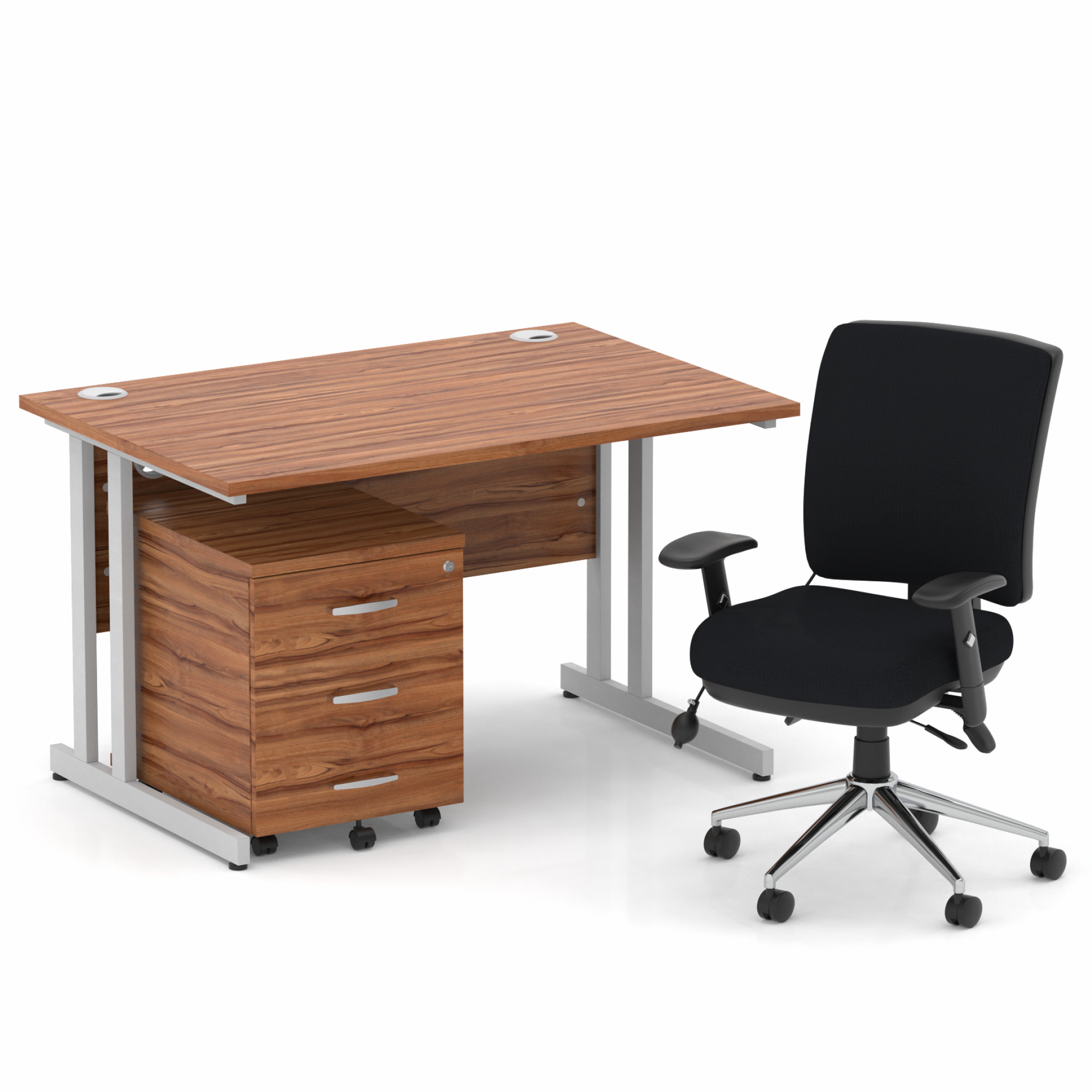 Impulse 1200mm Cantilever Straight Desk With Mobile Pedestal and Chiro Medium Back Black Operator Chair