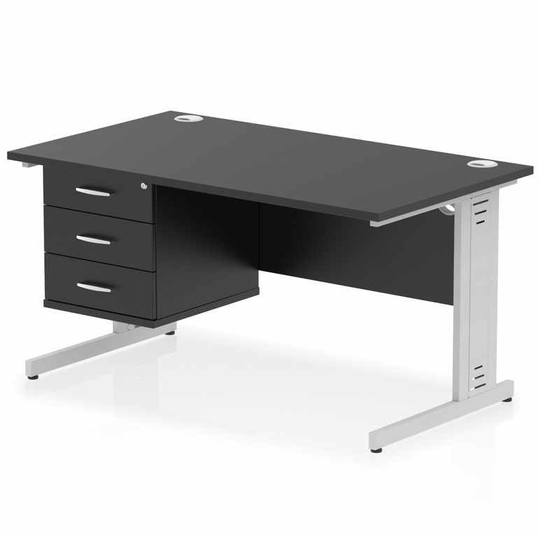 Impulse 1400mm Cable Managed Straight Desk With Single Fixed Pedestal