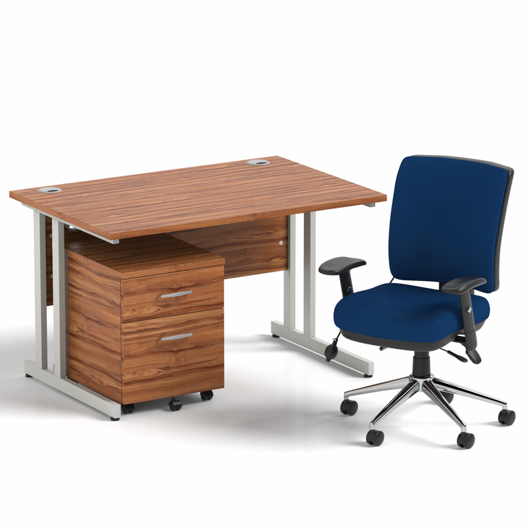 Impulse 1200mm Cantilever Straight Desk With Mobile Pedestal and Chiro Medium Back Blue Operator Chair