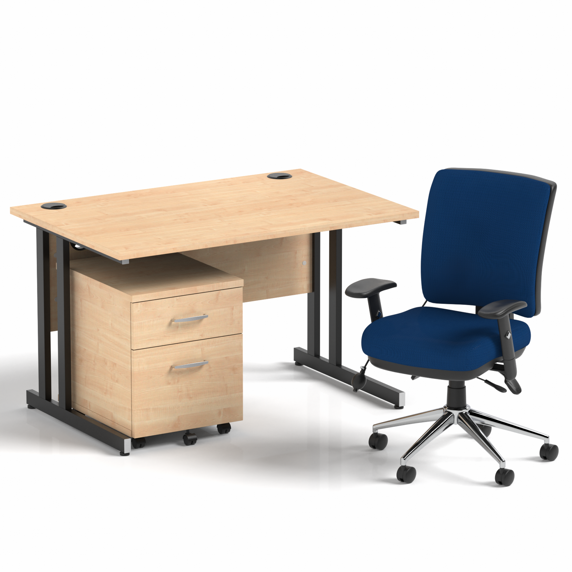 Impulse 1200mm Cantilever Straight Desk With Mobile Pedestal and Chiro Medium Back Blue Operator Chair