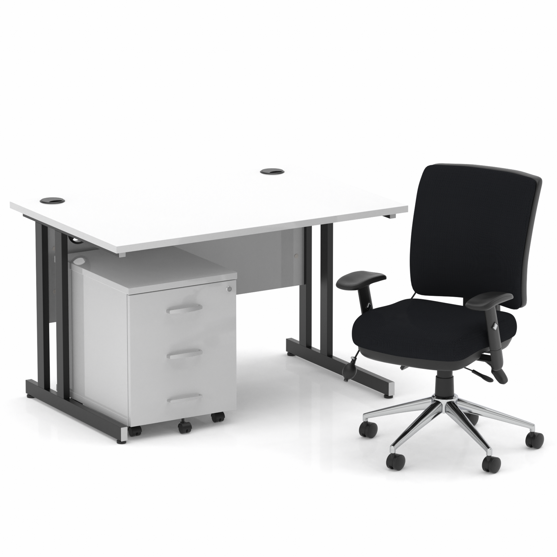 Impulse 1200mm Cantilever Straight Desk With Mobile Pedestal and Chiro Medium Back Black Operator Chair