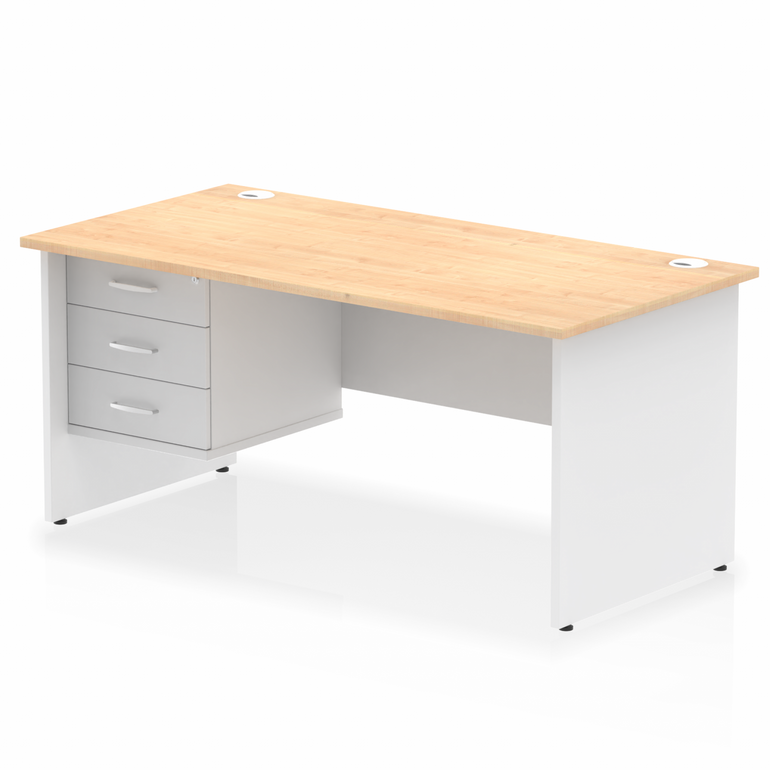 Impulse 1600mm Panel End Straight Desk With Single Fixed Pedestal