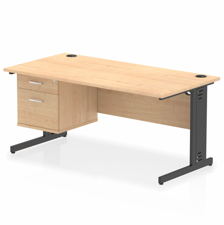Impulse 1600mm Cable Managed Straight Desk With Single Fixed Pedestal