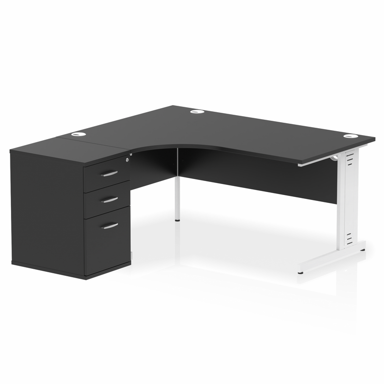 Impulse 1600mm Cable Managed Left Crescent Desk Workstation