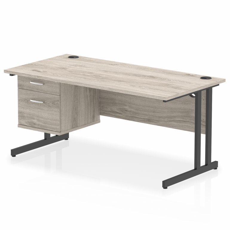 Impulse 1600mm Cantilever Straight Desk With Single Fixed Pedestal