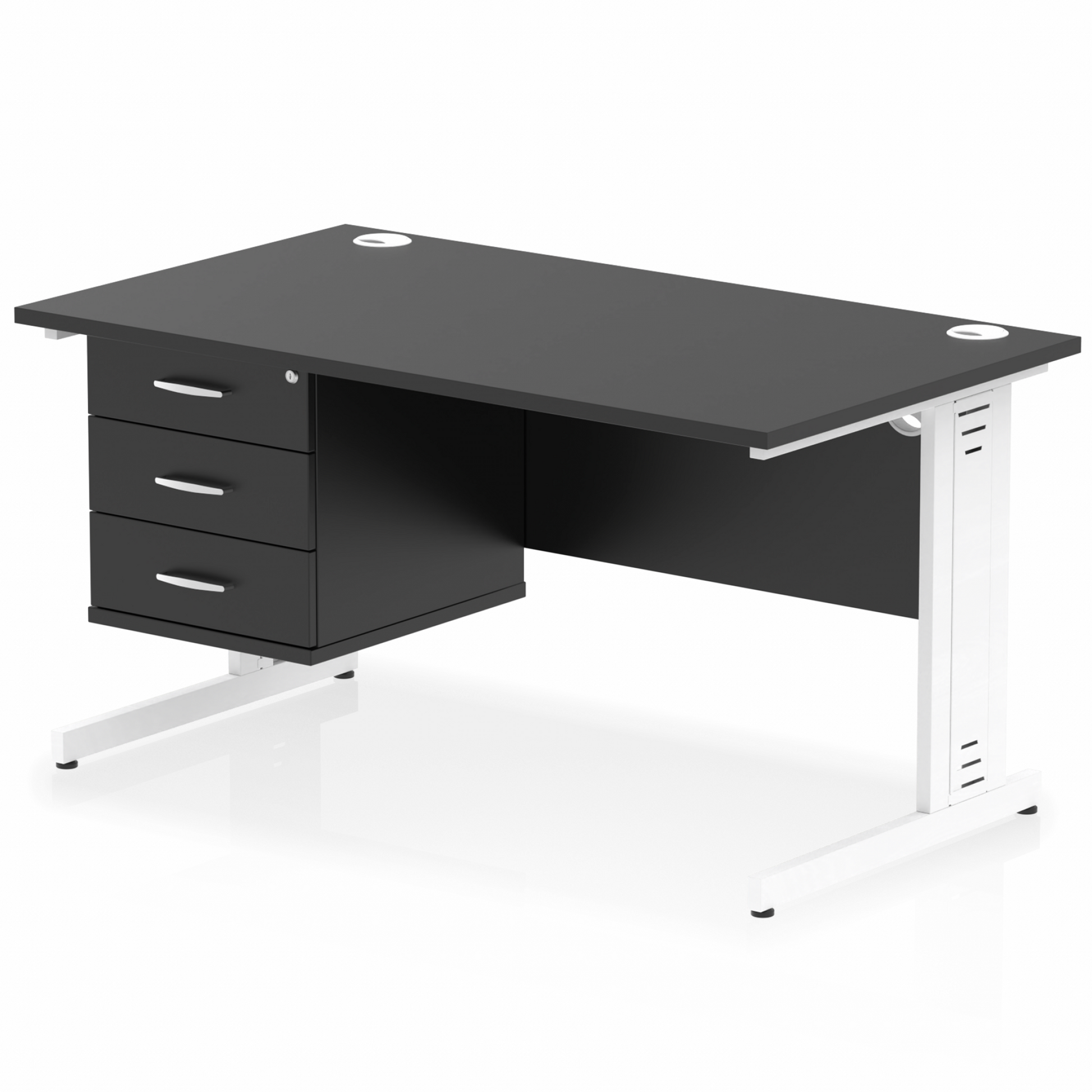 Impulse 1400mm Cable Managed Straight Desk With Single Fixed Pedestal