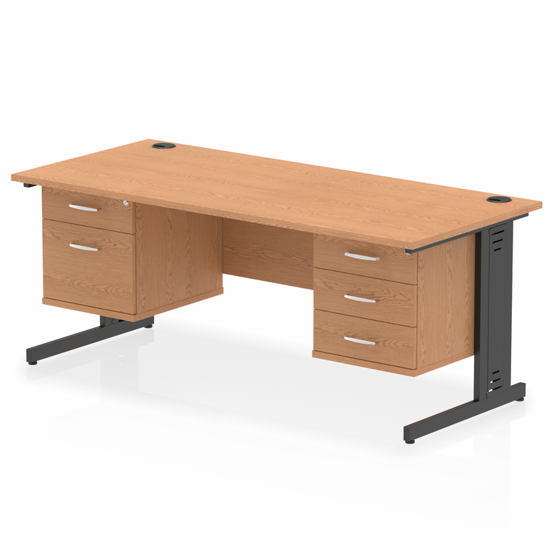 Impulse 1800mm Cable Managed Straight Desk With Two Fixed Pedestal