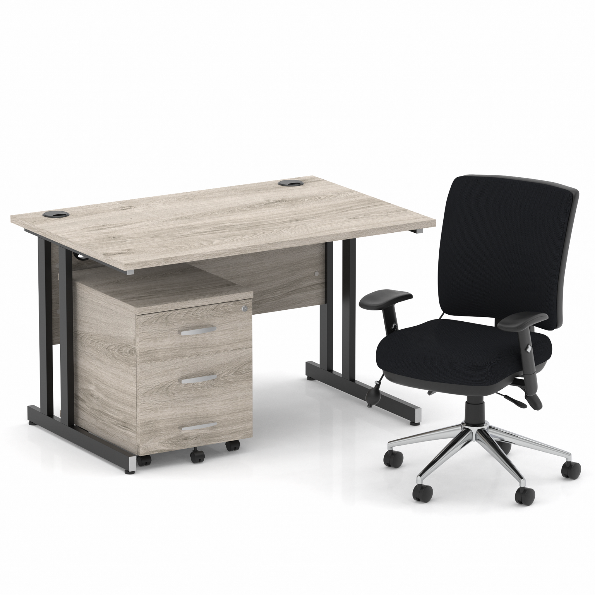 Impulse 1200mm Cantilever Straight Desk With Mobile Pedestal and Chiro Medium Back Black Operator Chair