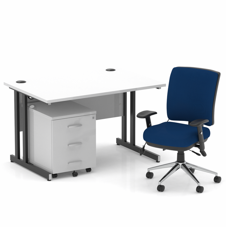 Impulse 1200mm Cantilever Straight Desk With Mobile Pedestal and Chiro Medium Back Blue Operator Chair