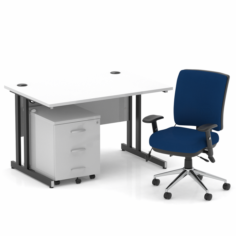 Impulse 1200mm Cantilever Straight Desk With Mobile Pedestal and Chiro Medium Back Blue Operator Chair