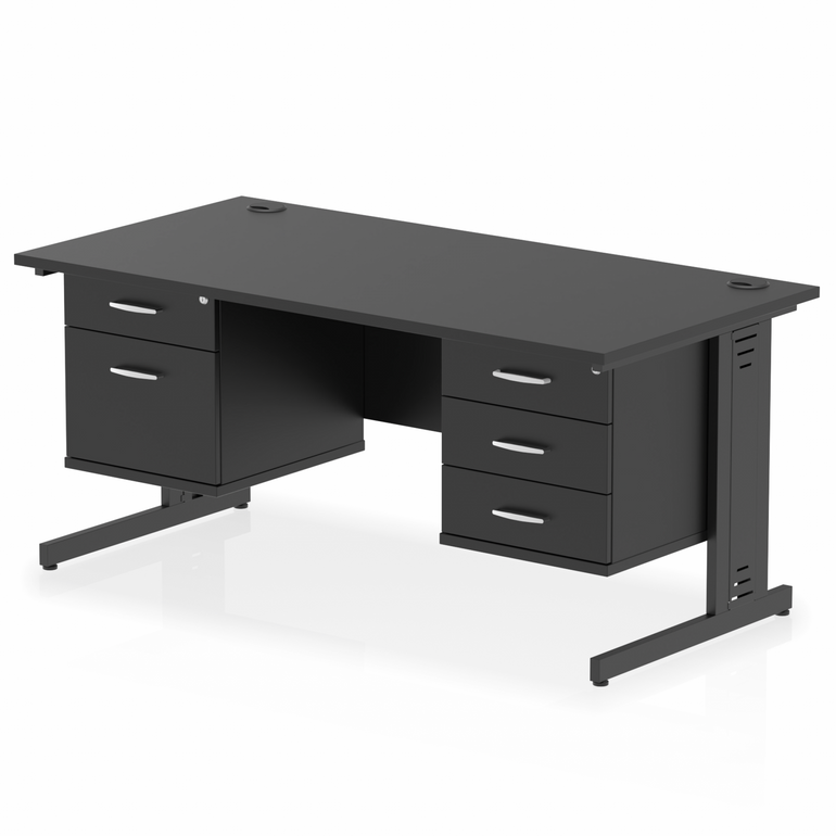 Impulse 1600mm Cable Managed Straight Desk With Two Fixed Pedestal