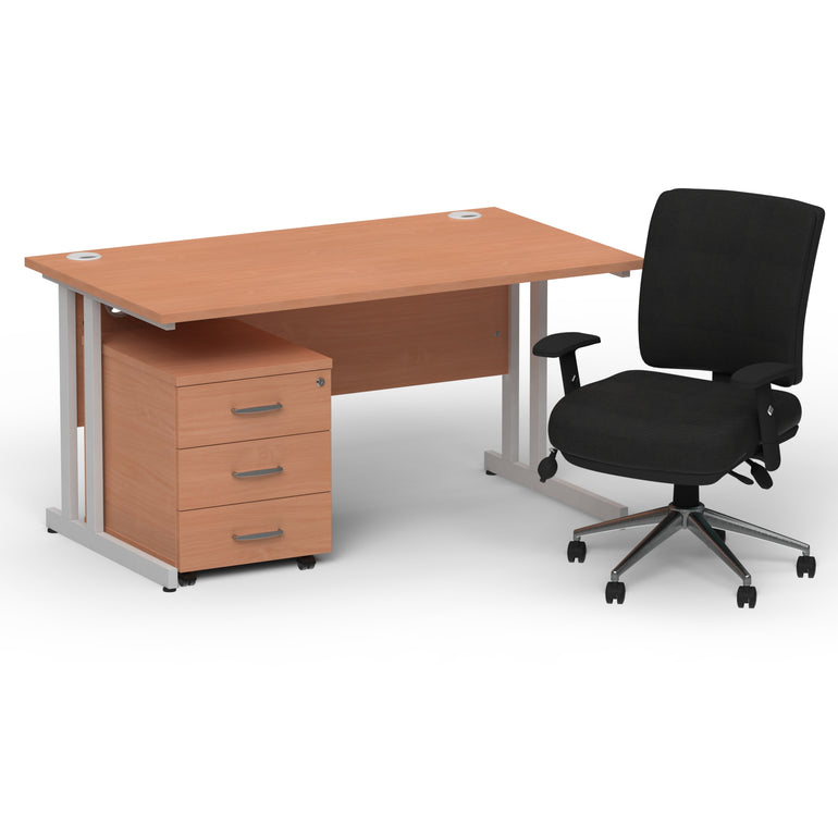 Impulse 1400mm Cantilever Straight Desk With Mobile Pedestal and Chiro Medium Back Black Operator Chair